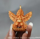 Old Tibet Buddhism Bronze 24k Gold Gilt Garuda Bird Eagle Buddha Pendant Amulet 
