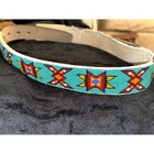 Vintage Native Turquoise Beadwork Leather Belt   Matching Buckle