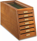 Collectors Cabinet Solid Wood Knives Coin Watches Display Case Elegant Glass Top