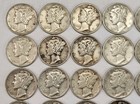 Roll Of 50 Silver Mercury Dimes  5 Face Value 90  Silver Coins Mixed Dates  Elm1