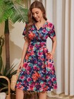 Heymoments Womens Summer Comfy Swing Sundress Blue Colored Flower X-large Short
