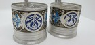 Pair Vintage Ussr  Holder Glass Cup Tea  Enamel Coaster