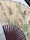 Vintage Asian Hand Painted Folding Fan Large Wood   Paper Decorative Siz 59w 29t