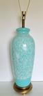 Vtg Mid Century Modern Turquoise  White Drip Glaze Ceramic Table Lamp