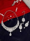 Indian Rhinestone Wedding Jewelry Sets For Brides Silver Tone Necklace For Women