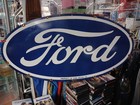 Vintage Large Ford Porcelain Metal Sign 4ft Car Truck Auto Dealer Sales Service 