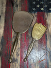 Vintage Gold Tone Floral Embossed Hand Mirror And Hair Brush Vanity Set 2pc