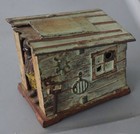 Antique Je Stevens Man In The Cabin Cast Iron Mechanical Bank Broken Spring 