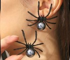 New Large Black Spider Stud Earrings With Pearl Halloween Punk Gothic