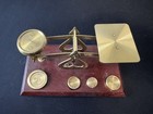 Vintage Brass And Wood Postal Balance Scale W  4 Weights Made In England
