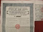 China 1928 Republique Chinoise Bon Or Gold   100 Dollars Coupons Bond Loan Share