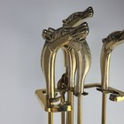 Vtg French Neoclassical Brass Horse Head Fireplace Tool Set 4 Pieces   Stand Mcm