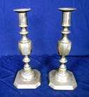 Antique Pair Of 19th Century Brass Pushup Candlesticks
