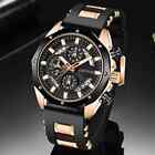 Men s  Round Stainless Steel Sports Chronograph Watch Electronic Quartz Movement
