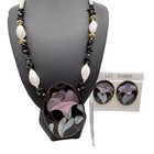 Vintage Lee Sands Set Necklace Earrings 70s Mother Of Pearl Inlay Flower A9