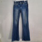 Nwt - Miss Me Women s Med Blue Mid Rise Fleur De Lis Bootcut Stretch Denim Jeans