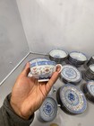 82 Pc Vintage Chinese Rice Grain Porcelain Dragon Dinnerware Set Blue Gold