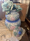 Vintage Chinese Double Gourd Jar vase Floral Blue white pink