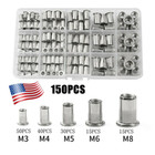 150pcs Multi Flat Head Metric Thread Blind Rivet Nut Insert Rivnut Nutsert Screw