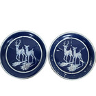 Vintage Set Of 6 Blue Animal Design Drink Coasters Aluminum Barware 3 5 In Round