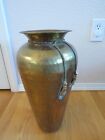 Vintage Large Hammered  Solid  Brass Vase 16   Tall With Rope Decoration India