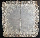 Antique Lace Wedding Handkerchief 22  Linen Whitework Grapes Bridal Trousseau