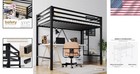Twin Size Loft Bed With Guardrail  Square Tube Frame 