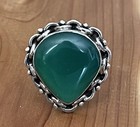 Vintage Native American Navajo Sterling Silver Natural Green Agate Ring Size 7