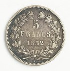 1832 France 5 Francs Louis Philippe I Silver Coin Km-735   Vf   Free Shipping