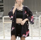 Japanese Kimono Cardigan Women One Size Floral Geisha Open Front Cover Up Yukata