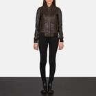 Womens Brown Leather Bomber Jacket Distressed A-2 Flight Jacket Vintage Style