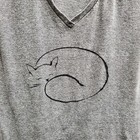 Cherry Loom T Shirt Women Size L Gray Black Sleeping Cat Art Stretch V Neck