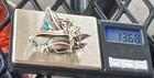 Vintage Sterling Silver   Turquoise Leafed Choker Necklace Navajo 3 Stone Old Pa
