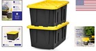 27 Gallon Black   Yellow Storage Bins     2-pack  Snap Lids   Space-saving Design