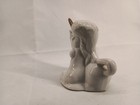 Vintage White Glazed Ceramic Unicorn With Girl  2 5      Figurine 