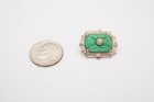 Vintage Brooch Pin Silver Tone Turquoise Rhinestone Art Deco