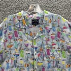 Michaels Shirt Mens Xxl Blue Fun Cocktail Print Italian Linen Button Up