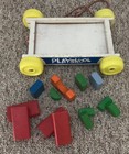 Playskool Pull Wagon W 13 Wood Blocks Colored Shapes Stacking Toddler 
