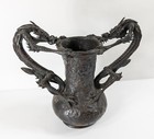 Antique Japanese Meiji Bronze Double Dragon Vase Signed