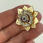 American Legion Auxiliary Flower Gold Tone Brooch Pin Clear Rhinestones Vintage