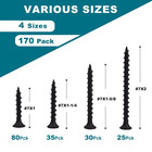170 Pcs Drywall Screws Assortment Kit Tip Black Wood Sheetrock 4 Sizes