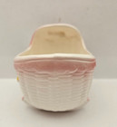 Baby Pink Ceramic Bassinet Cradle Nursery Planter Japan - Vtg Baby Girl Planter