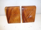 Vintage Wood Bookends Flower Hawaii Tiki Mid Century Modern Monkey Pod  