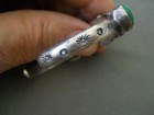 Small Native American Navajo Teal Turquoise Row Sterling Silver Cuff Bracelet