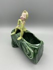 Vintage Cali Crown Pixie Elf Sitting Tree Trunk Log Double Planter Pottery 1950s