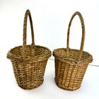 Pair 2 Wicker Baskets Handled Small  8    Brown Farmhouse Decor Basket