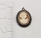 Vintage Sterling Silver Marcasite Shell Cameo Brooch Pin Gold Bezel - 13g