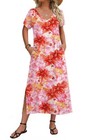 Zeagoo Women Summer Floral Dress Short Sleeve Beach Dress Pockets Casual V-neck