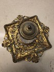 Vintage Art Nouveau Cast Iron Brass Overlay Inkwell  Cut Glass Bottle   7   x7   see