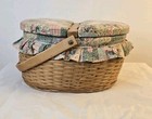 Vintage Wicker Sewing Basket W  Handle Cottagecore Grandmacore Aesthetic
